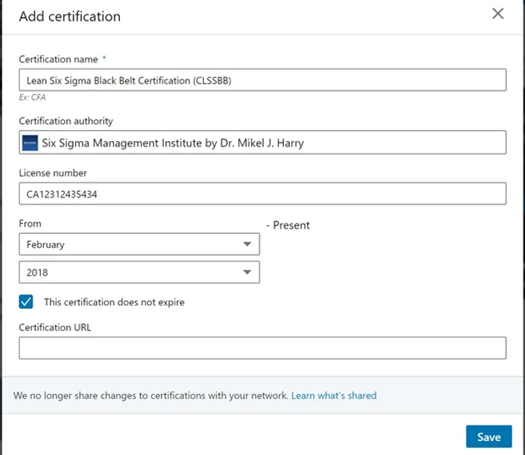 Updating your Lean Sigma Qualification in LinkedIn