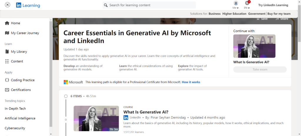 Career Essentials in Generative AI by Microsoft and LinkedIn