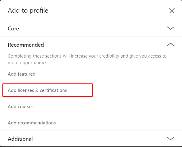 add Licenses & Certifications on linkedin