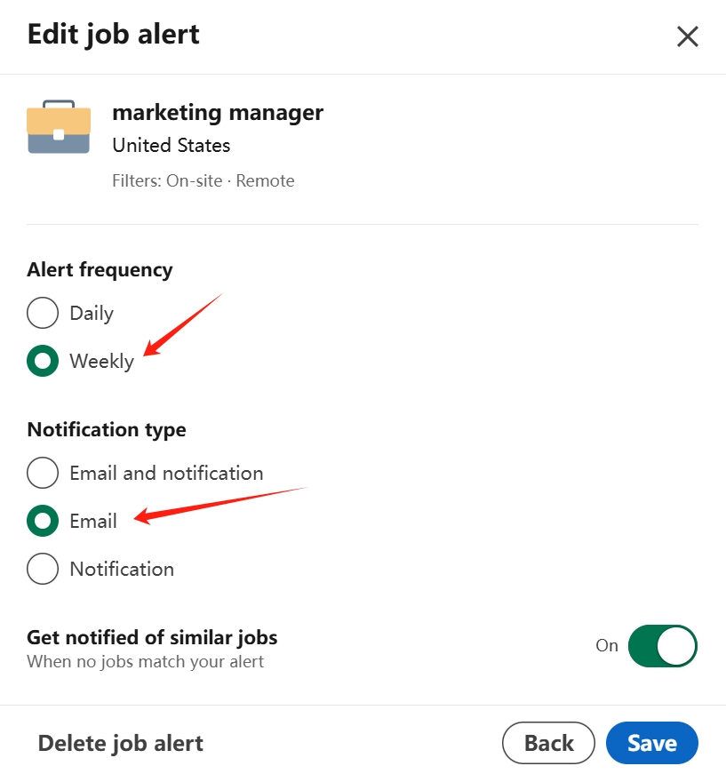 Change Job Alerts Frequency