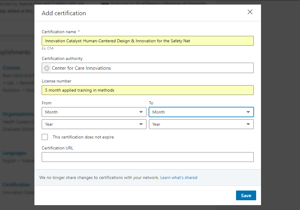 Coursera Certificates Add Page LinkedIn