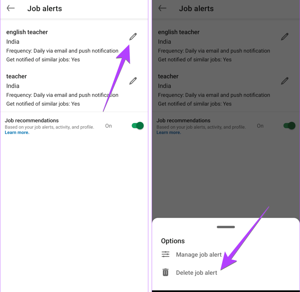 Delete LinkedIn Job Alerts from Mobile