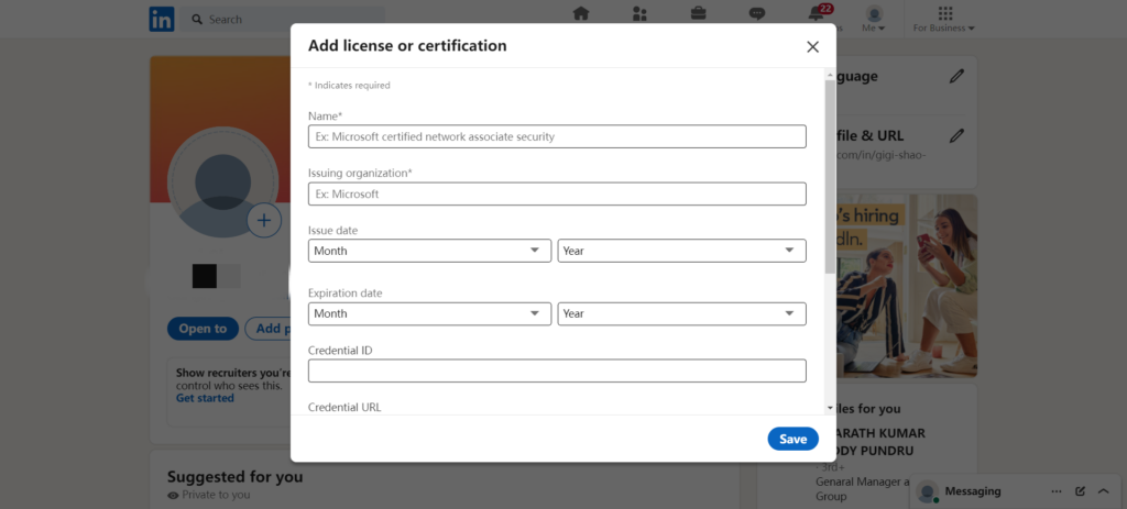 linkedin process add license or certification