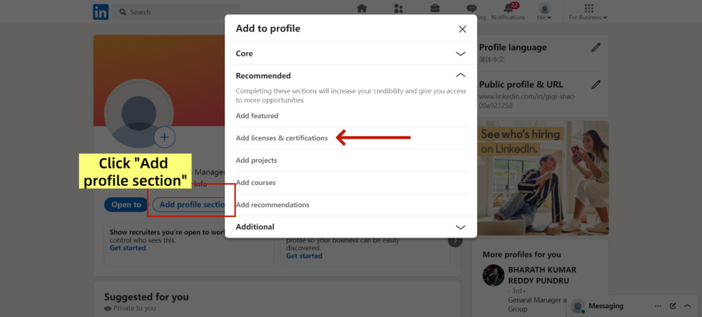 linkedin process add profile section