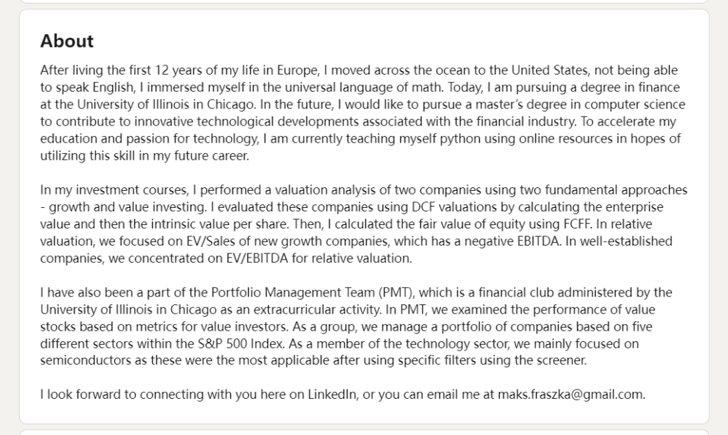 LinkedIn Profile About Section Example