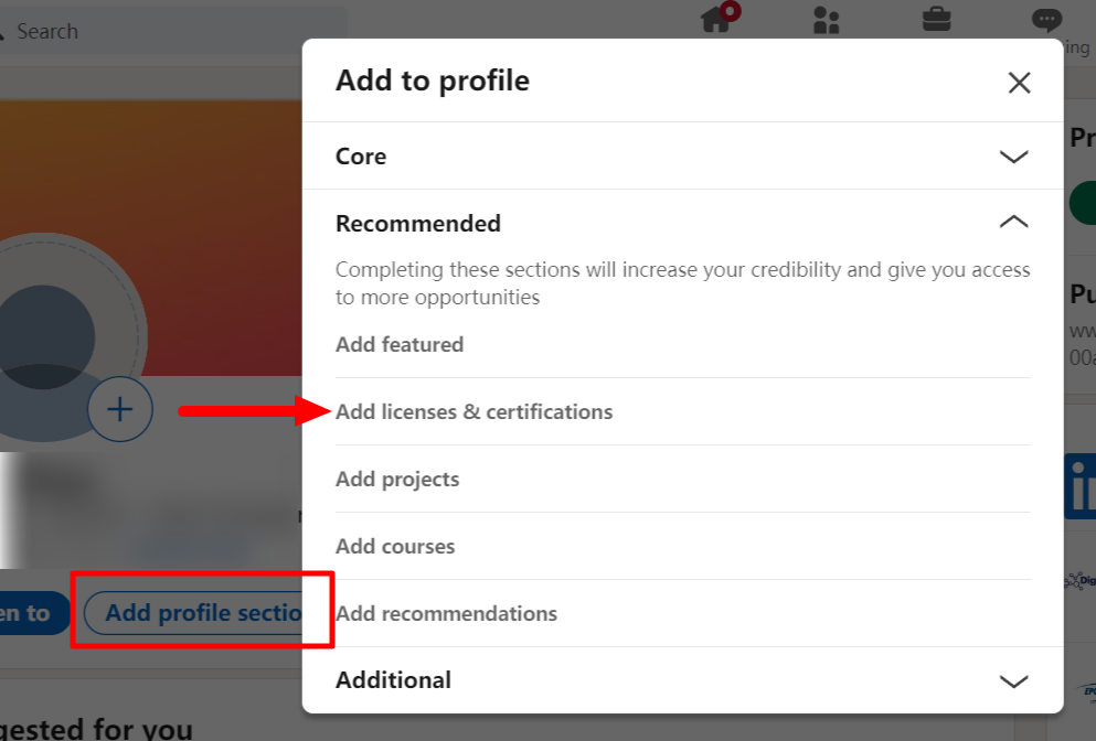 Linkedin Profile Add Licenses and Certifications