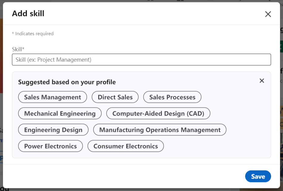 LinkedIn Profile Add Skills Save Page