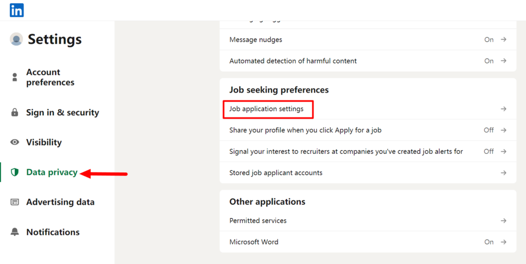 LinkedIn Setting Job Application Settings