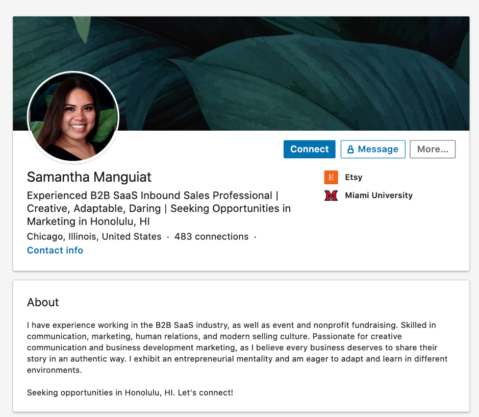 A LinkedIn Summary Example for Students