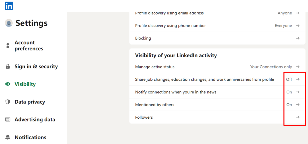 LinkedIn Visibility Settings