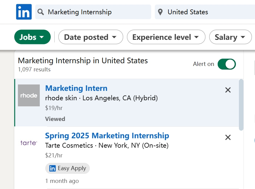 Use LinkedIn Search for Internships