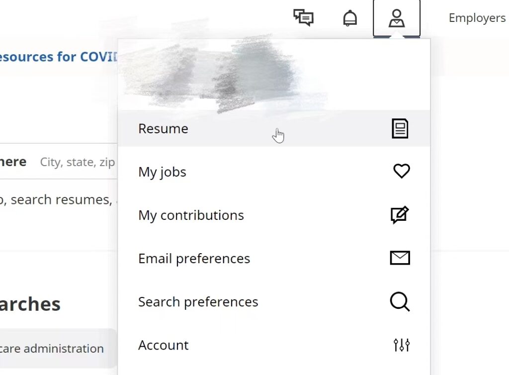 Click Resume Option on Indeed