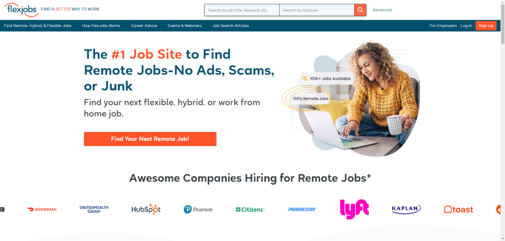 Flexjobs Home Page
