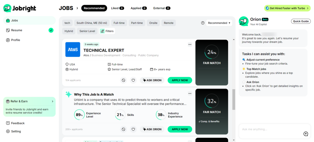 Jobright Tech Job Result