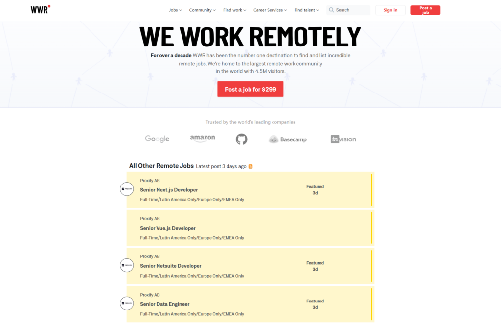 We Work Remotely Home Page
