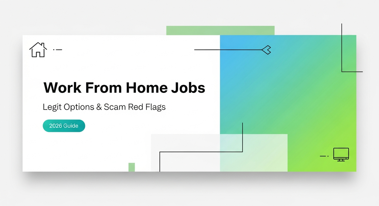 Header illustration for the 2026 guide on finding legit work from home jobs near me and spotting common scam red flags.