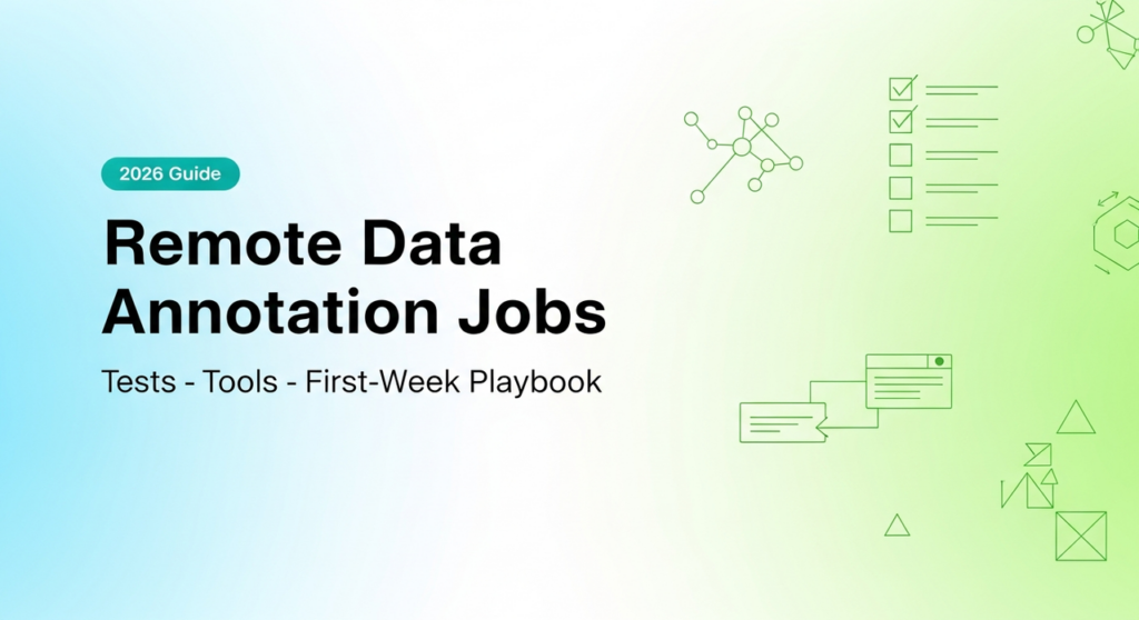 Modern workspace illustration for 2026 guide to data annotation jobs remote with tests, tools and playbook