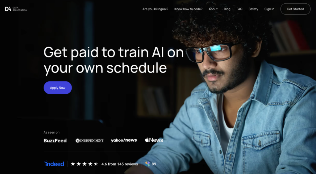Young professional working on remote part time jobs training AI models flexibly from home with Data Annotation platform in 2026.