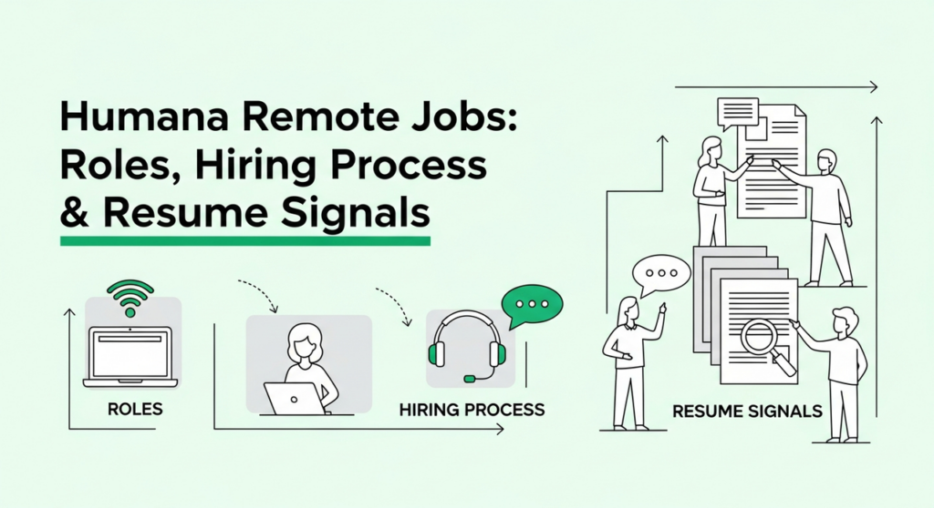 Humana remote jobs guide showing roles, hiring process steps, and key resume signals for applicants in healthcare insurance