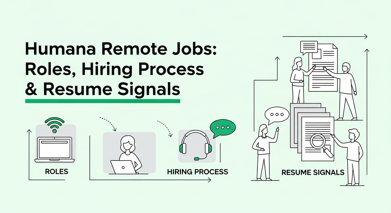 Humana remote jobs guide showing roles, hiring process steps, and key resume signals for applicants in healthcare insurance
