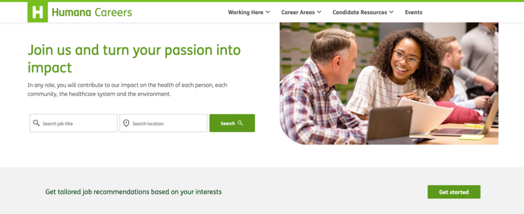 Explore Humana remote jobs on the official careers site with passionate team collaborating in office setting to make health impact