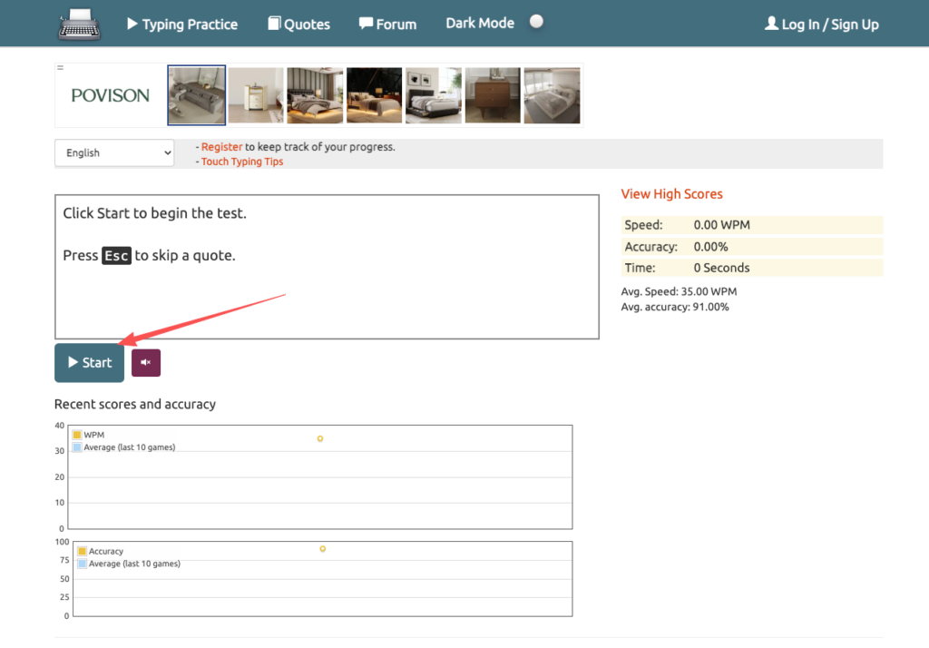 Online typing practice interface to boost speed and accuracy for data entry remote jobs and work from home positions