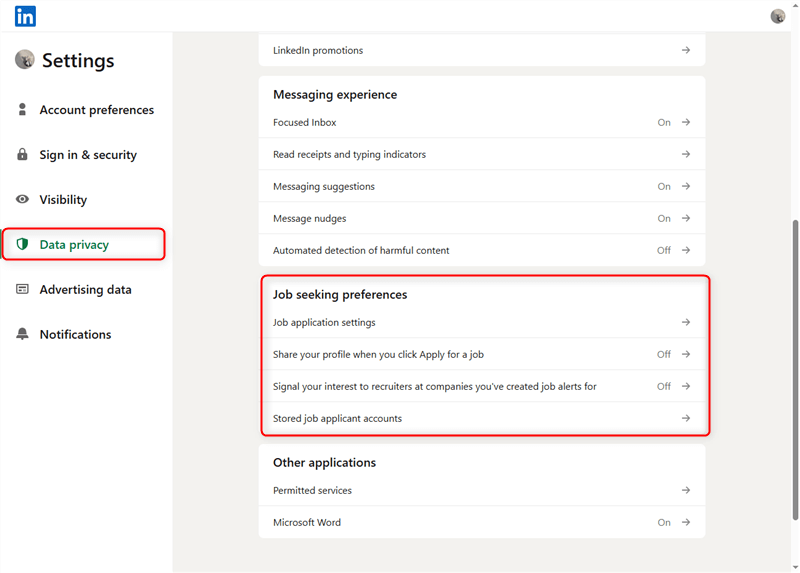  Data Privacy Settings on LinkedIn