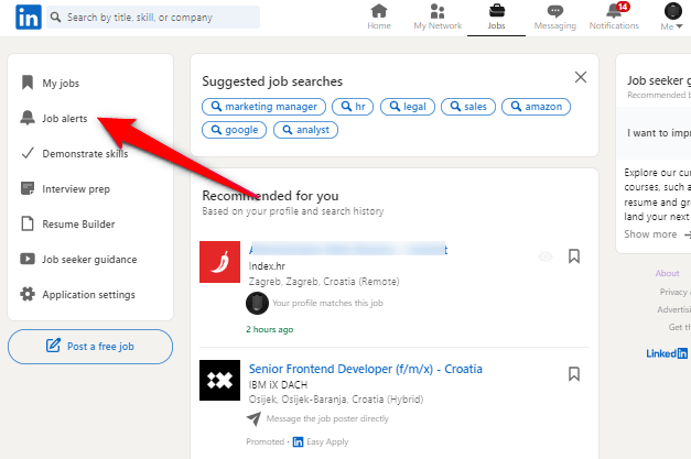 Click the Job Alerts Button