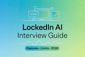 Digital cover art for the LockedIn AI Interview Guide 2026, highlighting key features and limits for users.