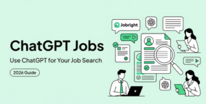 Comprehensive 2026 ChatGPT jobs guide illustration featuring Jobright AI, ChatGPT integration, resume building, and career search icons to help users land better roles faster with AI assistance