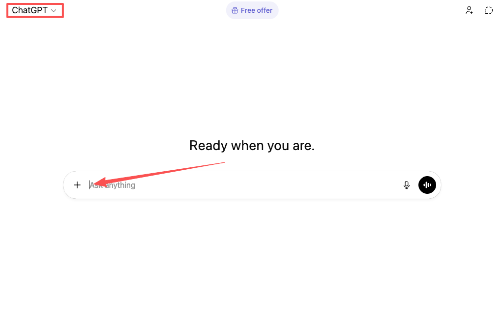 ChatGPT jobs ready screen with clean interface and Ask anything prompt bar to generate resumes, role ideas, interview prep, and H1B job strategies using AI for efficient career growth