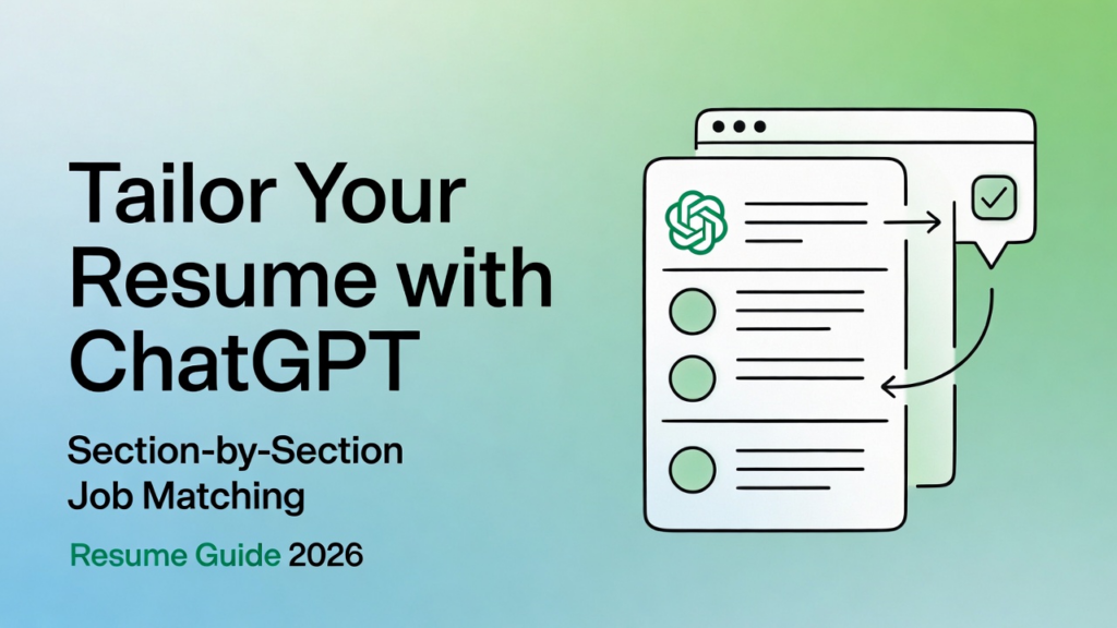 Step-by-step visual guide on how to use ChatGPT to tailor resume to job description with section-by-section job matching for ATS success in 2026.
