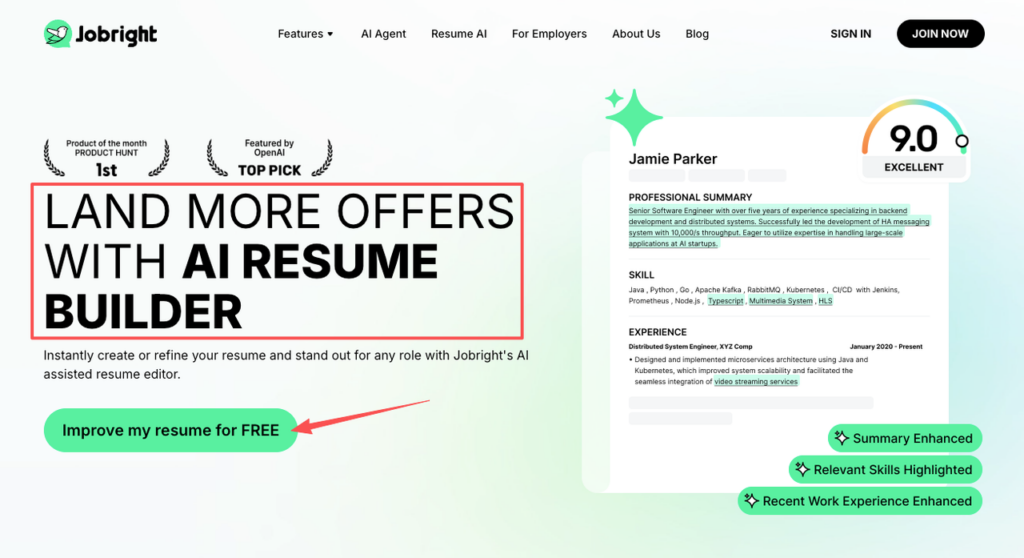 Jobright AI tool interface for resumes, an alternative when asking can jobs tell if you use ChatGPT for cover letter.