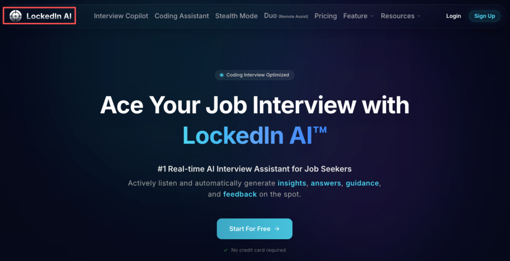 LockedIn AI official homepage showing Interview Copilot and features – troubleshoot if LockedIn AI not working on Chrome or during live sessions in 2026.