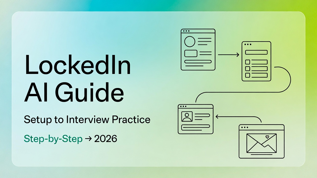 How to use LockedIn AI 2026 step-by-step guide from setup to interview practice with flowchart and email icon