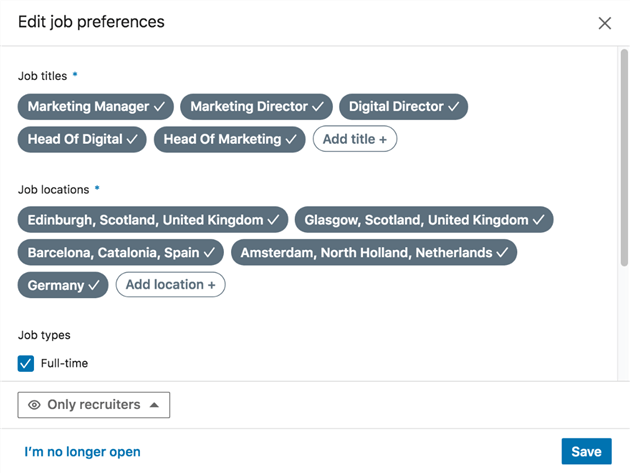 Edit Job Preferences