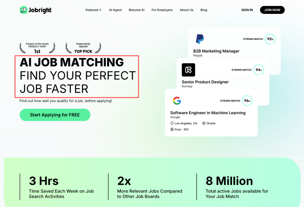 Jobright platform screenshot featuring AI job matching for strong-fit roles like software engineer, ideal for chatgpt jobs remote hunters.