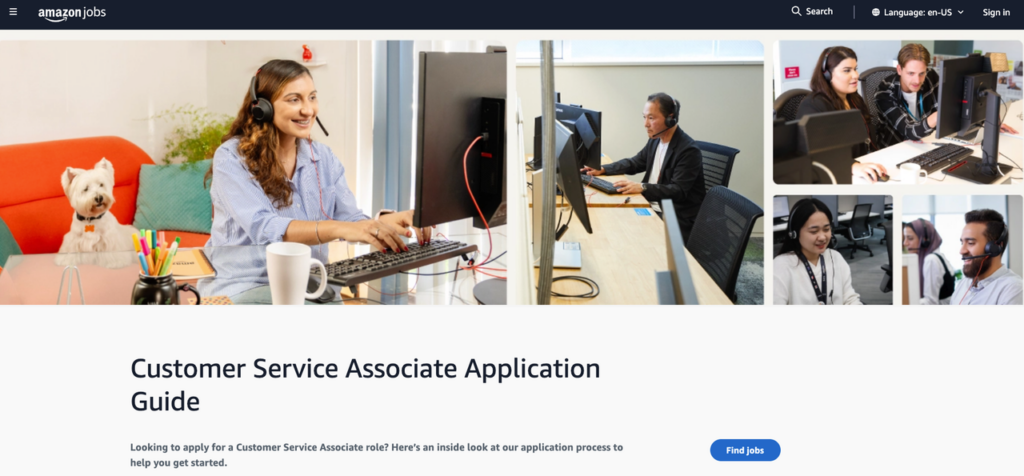 Application guide for customer service associate positions within the amazon remote jobs category featuring staff.