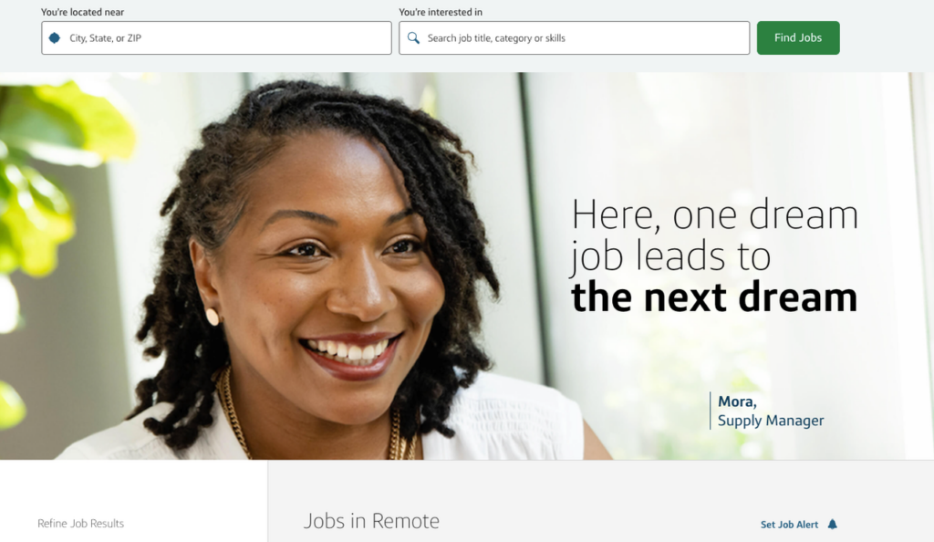 A dedicated search results page displaying available capital one remote jobs and highlighting a supply manager.