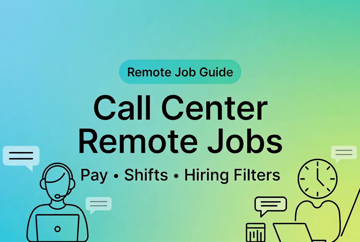 A colorful guide cover illustration highlighting pay, shifts, and hiring filters for finding the best call center remote jobs.