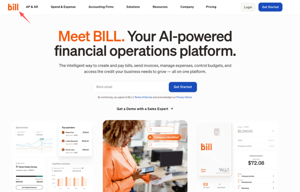 BILL AI-powered financial operations platform, an essential software tool used in accounting remote jobs.