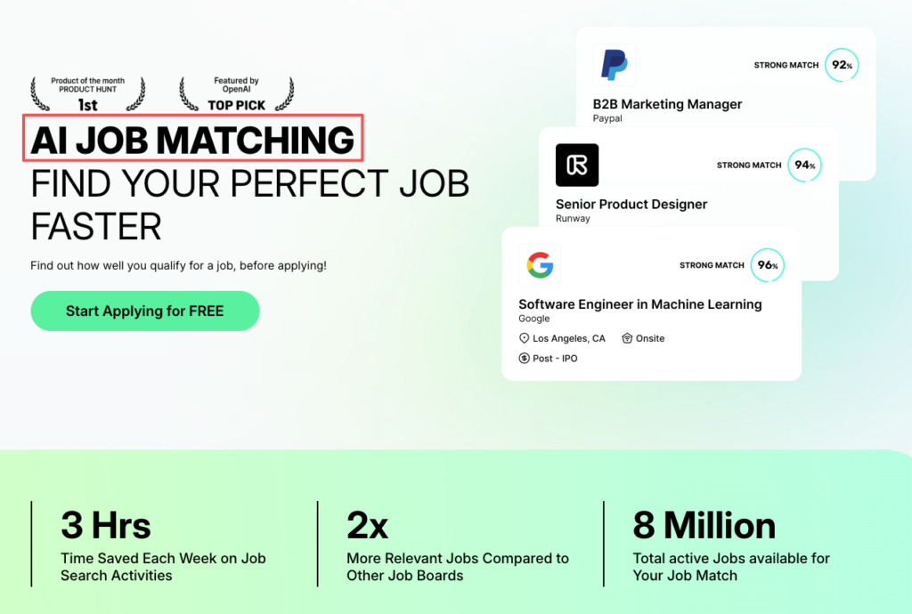 Jobright AI job matching interface showing high match scores (92-96%) for roles, ideal companion for automate job search Claude Cowork users in 2026.