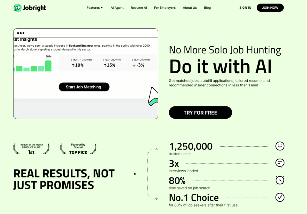 The Jobright AI dashboard showing resume matching features to help applicants land customer service remote jobs faster.