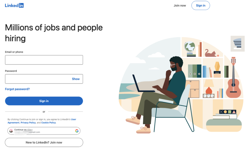 LinkedIn sign-in page featuring an illustration of a remote worker, ideal for finding professional IT remote jobs.