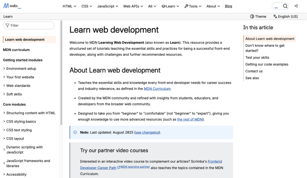 MDN Web Docs curriculum teaching essential web dev skills to help land software engineer remote jobs.