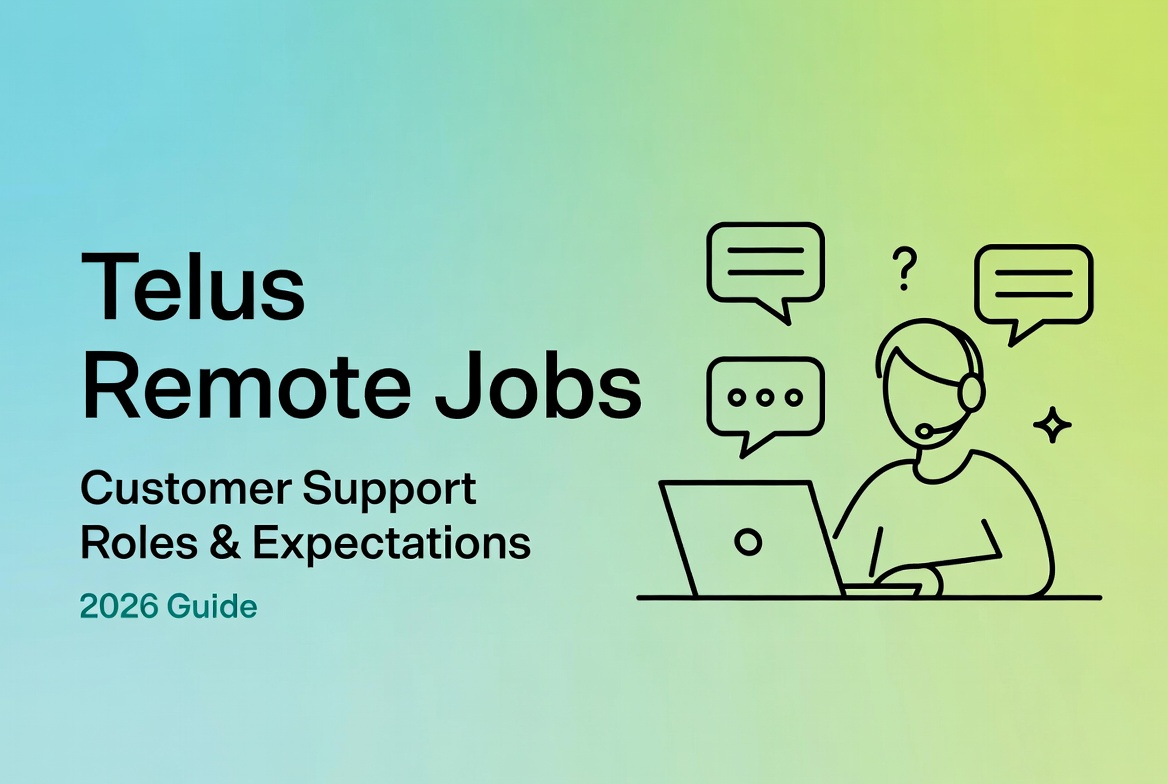 Illustration for the 2026 guide on telus remote jobs focusing on customer support roles and expectations.